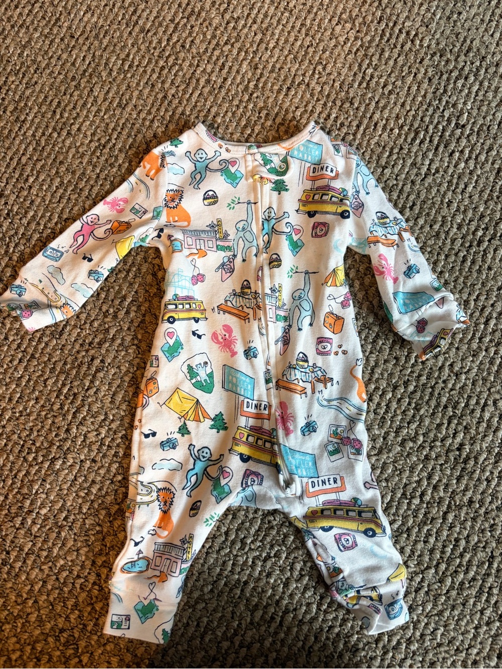 Roller Rabbit White Multicolor Roadtrip Print Footed Pajamas